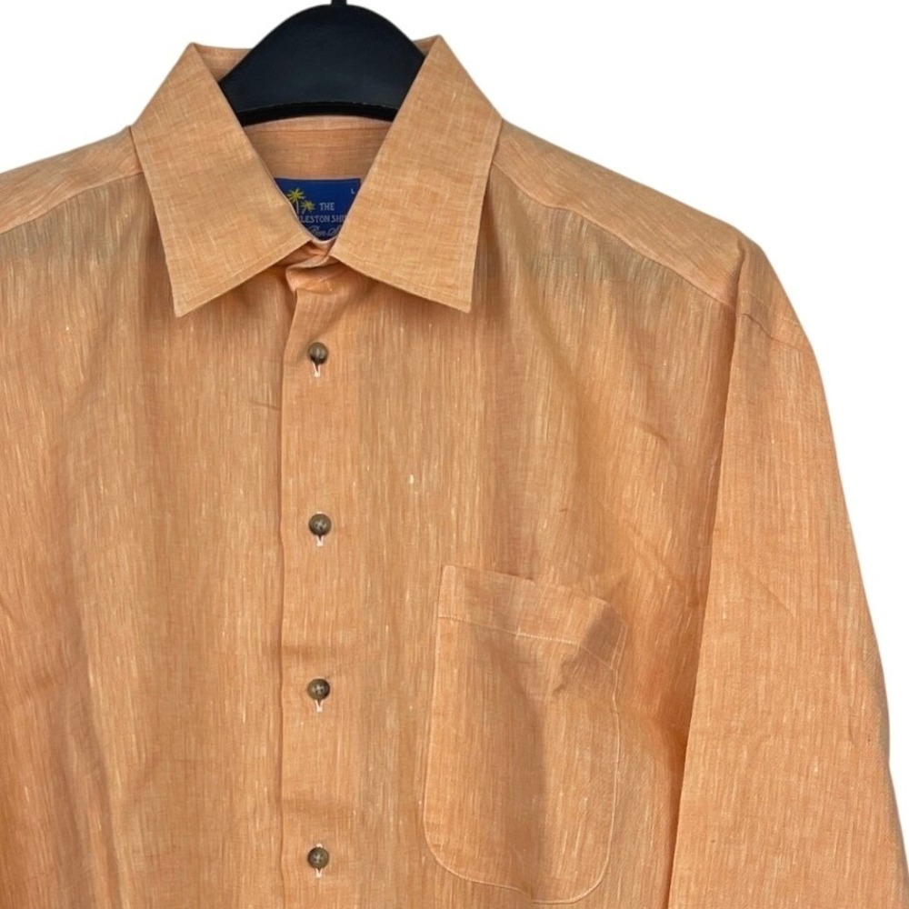 Ben Silver The Charleston Shirt PURE LINEN Mens L Long Sleeve Button Up Orange